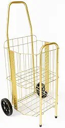 Carrinho De Feira Dobrável 2 Partes Reforçado 60kg Para Compras De Feira E Supermercado Dourado E Prata Compacto Ágil(Dourado)
