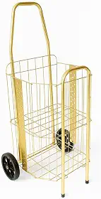 Carrinho De Feira Dobrável 2 Partes Reforçado 60kg Para Compras De Feira E Supermercado Dourado E Prata Compacto Ágil(Dourado)