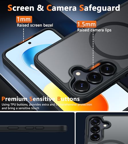Image of FNTCASE for Samsung Galaxy S25-Plus Case: for S24 Plus Magnetic Translucent Matte Shockproof Slim Cell Phone Cover - Military Grade Drop Proof Hard Back Anti-Fingerprint Protective - Black