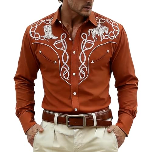 Chemise à manches longues motif western cowboy style aventure imprimée boutonnée