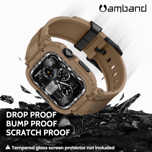 Image of amBand for Apple Watch Series 11 /10 Case and Bands 46mm Men, M1 Sport Series Tough Case for iPhone Watch Bands, Outdoor Activities Essential Full Body Protection for Hiking Cycling - Desert Tan