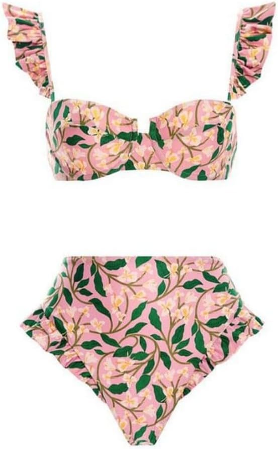Catalpalev Women's Two Piece Swimsuit Floral Print High-Waisted Slimming Bikini Set Beach Swimwear Bathing Suit