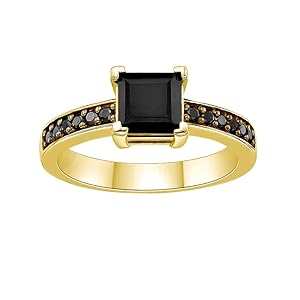 1CT Black Onyx Ring 10K/14K/18K Gold Square Cut Black Onyx Ring for Women Personalized Black Onyx Gemstone Ring Wedding Engagement Band Luxury Jewelry Gift for Women Ladies Her