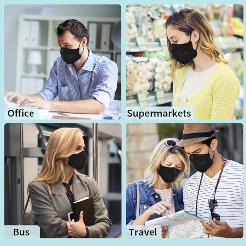 Image of LEMENT KN95 Face Masks 100 Pack,Breathable Black Masks For Adult,Teenager | Filter Efficiency≥95%, Comfortable Soft Elastic Ear Loops, Adjustable Nose Clip, Disposable Dust Safety Masks