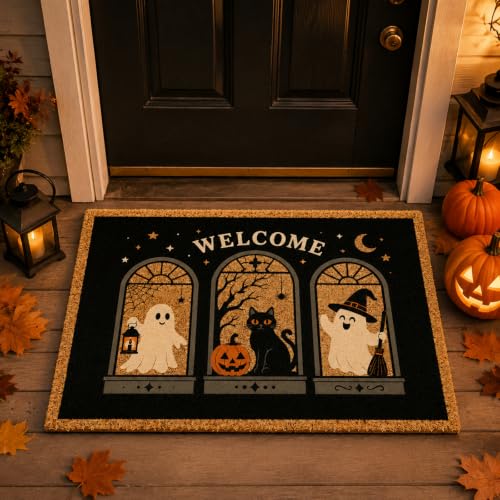 Halloween Doormat 3D Optical Illusion Rug, 15.7x23.6 Inch Crystal Velvet Non-Slip Floor Mat, Ghost Skeleton Skull Printed Welcome Mat for Entryway Bathroom Kitchen, Fall Halloween Decor(Ghost Welcome) - image 1