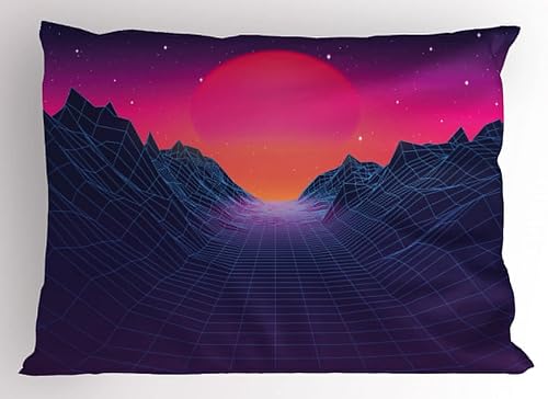 Miniatura 20 de Ambesonne Synthwave - Funda de almohada, diseño bicolor abstracto retro inspirado en los años 80, diseño de rayas onduladas, funda de almohada
