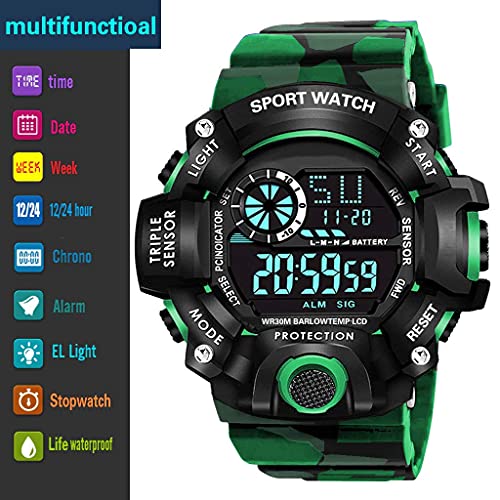 Image of Men's, Kid's Waterproof Shockproof Multi-Functional Automatic Digital Sports Wrist Watch with Led, Multicolour Strap - Pack of 2