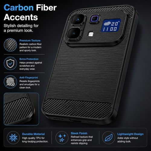 Image of Carbon Fiber Armor Back Cover for Infinix Note 60 Pro 5G | Note 60 Pro 5G | Hybrid Shockproof Rugged Protection | Matte Finish Soft Flexible TPU Case (Black)