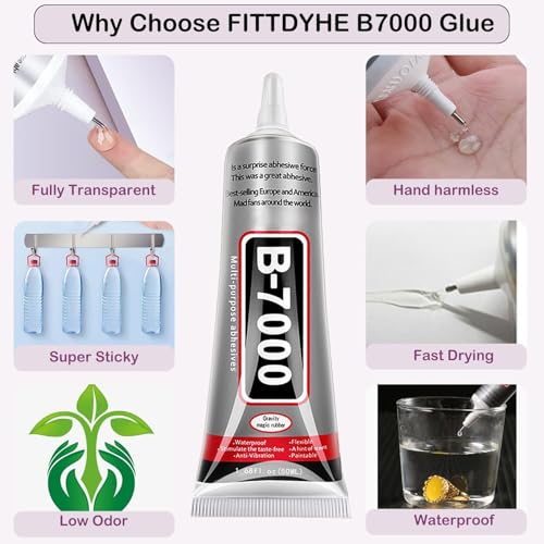 Image of B7000 (50ML /1.68) fl.oz Multi-Purpose Glue - Strong Adhesive for Mobile Phones, Shoes, Jewelry, Clothes, Beads, Glass, Stones, Aari Work, Crafts, DIY Repairs - Bonds Fabric, Metal, Wood, and Plastic