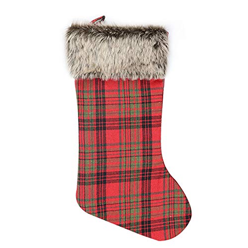 strimusimak Christmas Plaid Stocking Sock Gift Candy Plush Bag Pouch for Home Xmas Tree Decor
