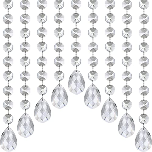 Image of Jishi 33ft Crystal Garland Strands, String of Beads w /Crystal Teardrop Prism Pendant, Hanging Crystals for Decoration for Centerpieces, Chandeliers, Christmas Tree, Clear Acrylic Diamond Beaded Chains