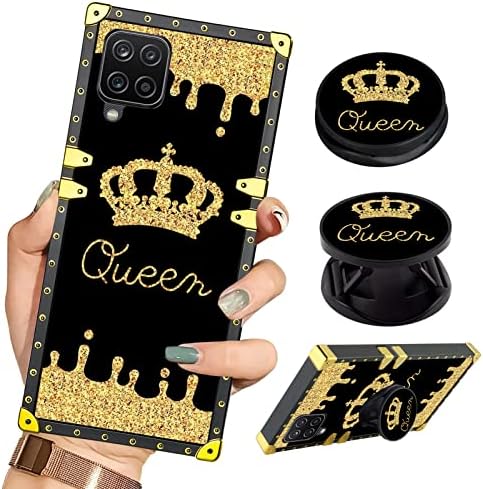 BITOBE Designed for Galaxy A12 5G Case Queen Crown Luxury Square Phone Case Retro Elegant Soft TPU Design Bumper Cover for Women Girls with Kickstand Stand Holder for Samsung A12 5G
