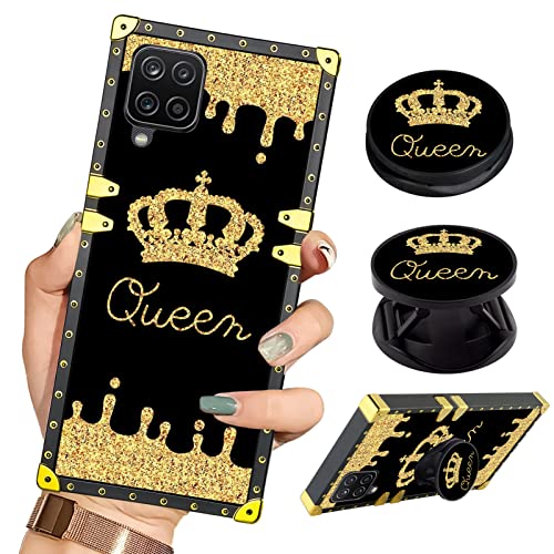 Bitobe Designed For Galaxy A12 5G Case Queen Crown Luxury Square Phone Case Retro Elegant Soft Tpu Design Bumper Cover For Women Girls With Kickstand Stand Holder For Samsung A12 5G #TOP3