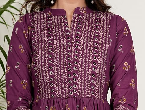 Image of Kuruti B Sheets Women's Cotton Floral Printed Regular Fit Anarkali Kurta for Women