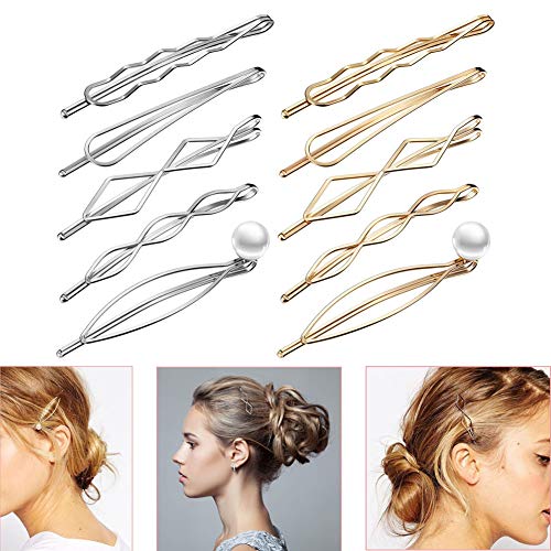 Luckycivia 10Pcs Metal Geometric Hair Pins, Minimalist Dainty Triangle Rhombus Hair Clip, Barrettes Accessories for Lady Women, Hair Styling Jewelry, Gold and Silver