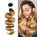X-TRESS Body Wave Human Hair Bundles One Bundle Ombre Honey Blonde Body Wave Brazilian Hair Weave 100% Human Hair Extensions Bundles Ombre Color 27 Hair Weave(22 Inch,T1B/27)