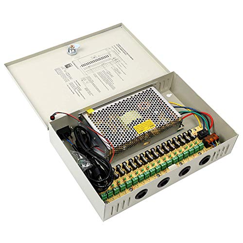 Ares Vision 18 Channel/Port 20 AMPS, 12V DC Power Supply Box, Individually Fused for CCTV, LED, and All 12v DC Devices.