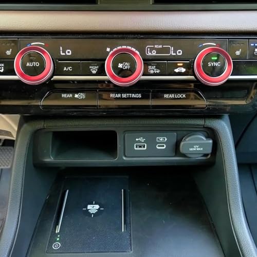 Image of for Honda 2026 Passport /2026 Pilot Interior Accessories, Aluminum Alloy one-Button Start Cover /Ring, air Conditioning knob, 5-piece Set (red)