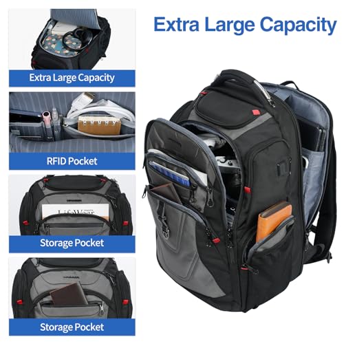 Image of KROSER TSA Friendly Travel Laptop Backpack 17.3 inch XXXL Gaming Backpack Water-Repellent College Daypack Business Backpack with RFID Pockets & USB Port for Men /Women-Black /Grey