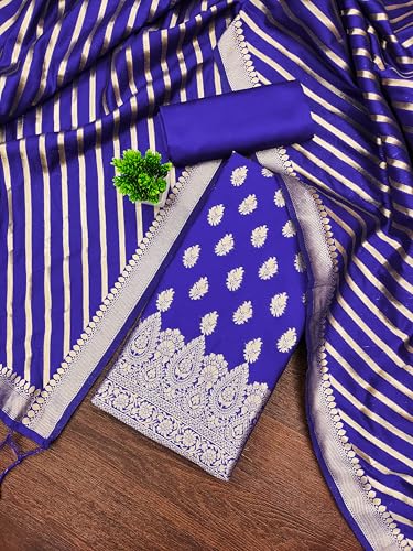 Image of DEVANGI Women's Banarasi Silk Unstitched Salwar Suit Dress Material With Dupatta