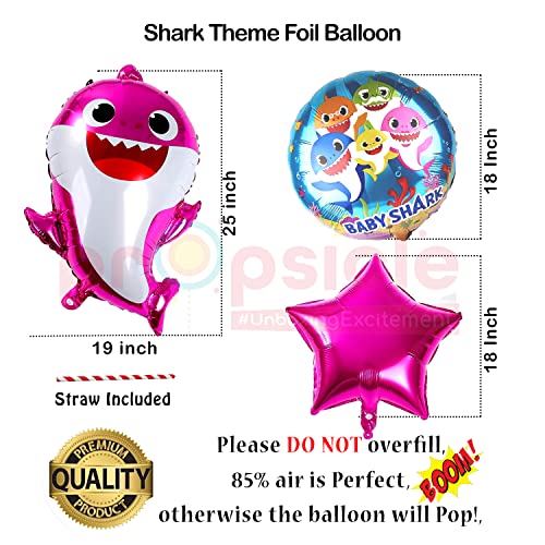 Image of Propsicle Birthday Baby Shark Decorations Foil Pink Balloon Pack of 5 Set For Baby Shark Theme Kids Party Princess Kids Helium Foil Balloon Item.