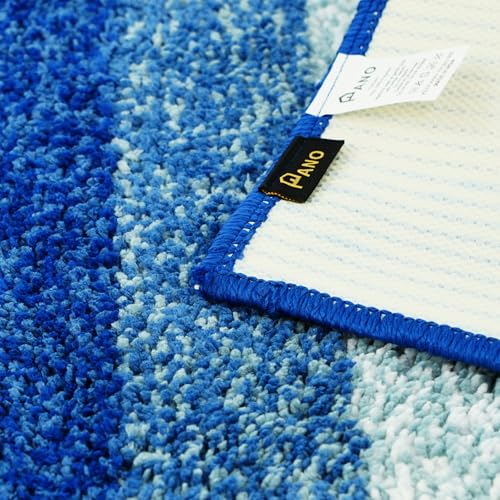 Image of Pano Textured Striped Runner Rug 45x130 cm Blue | Anti-Skid, Super Soft & Ultra Absorbent Floor Runner | Quick Dry & Washable Runner for Bathroom, Kitchen, Bedroom & Living Room