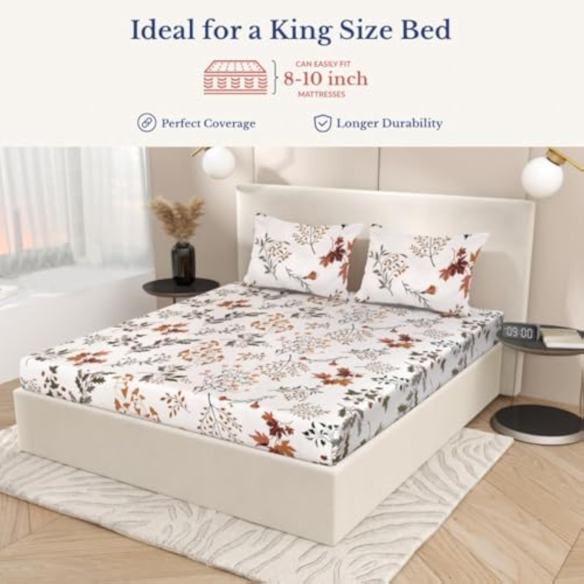 Cotton Feel Microfiber King Size Bedsheet with 2 Pillow Covers