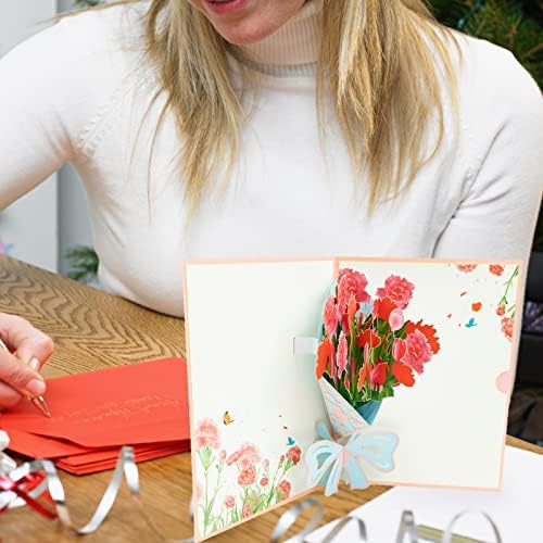 SZXMDKH Mother's Day 3D Pop up Cards, Flower Bouquet Greeting Card for Birthday Wedding Anniversary Valentines Day Father's Day (Carnation)