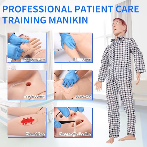 5.74ft Nursing Manikin Patient Care Mannequin for Training, Male-Female Multi-Functional Human Anatomy CPR with Wound Modules,Highly Simulated Caregiver for Improving Nursing Skills - Thumbnail 2