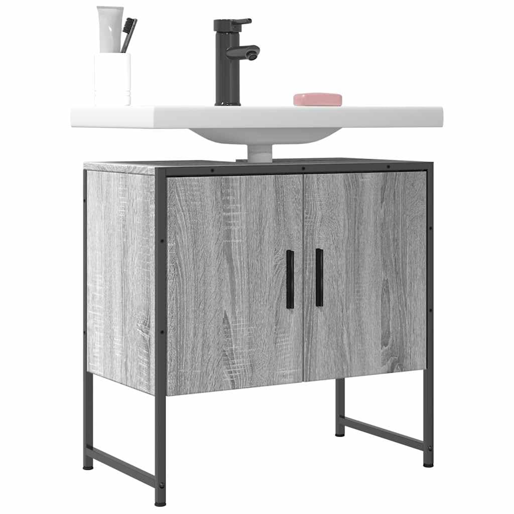 Mobile sottolavabo grigio Sonoma in legno e acciaio verniciato a polvere, 60 x 33 x 60 cm, con molto spazio per riporre oggetti, salvaspazio per bagno, WC degli ospiti, montaggio a parete