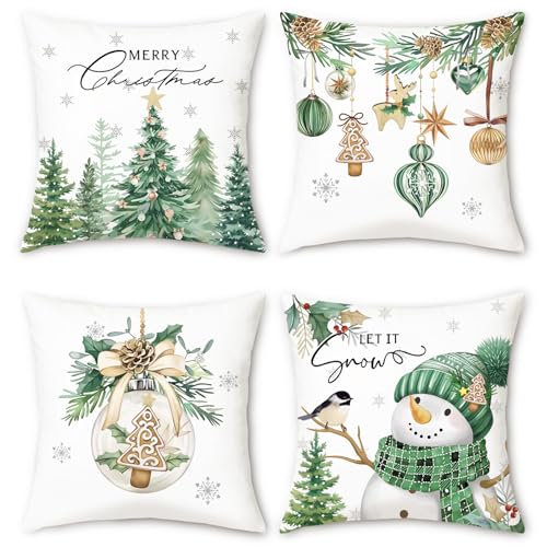 Bonhause 4er Set Kissenbezüge Weihnachten Schneemann Kiefern...