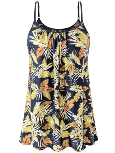 Image of Air Curvey Camisole for Women Bulid in Bra Casual Flowy Cami Adjustable Spaghetti Strap Tank Top Pleated Loose Fit S-XXXXL