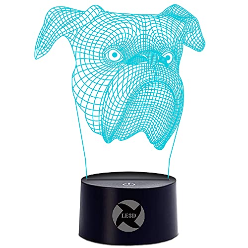 3D Optical Illusion Night Light - 7 LED Color Changing Lamp - Cool Soft Light Safe For Kids - Solution For Nightmares - Bulldog