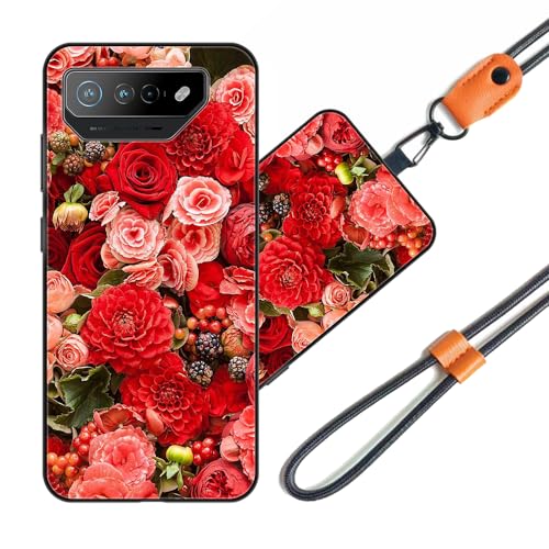 JEZSTHAI Funda Compatible con ASUS ROG Phone 7 Ultimate Carcasa de Silicona Suave con Correa Colgante Correa de Cuello Cordón para Movil,Anti-Choque Protección Case con Dibujos Aesthetic Patrón*A03