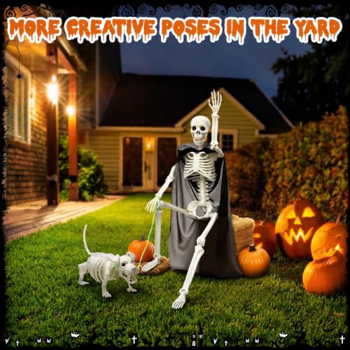 Halloween Decorations Outdoor 36 Inch Realistic Posable Skeleton With Dog | 3ft Full Body Posable Skeleton Plastic Bones Movable Joints Halloween Party Yard Haunted House Props Indoor Decor - image 2