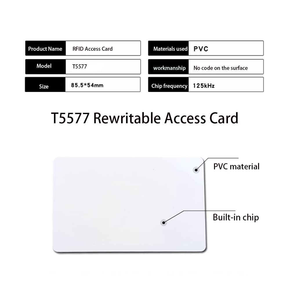 YAVIS (100) 125kHz Writer Rewritable White Plastic T5577 RFID ID Card Proximity Door Control Entrance Access, Hotel Key Card - Image 3