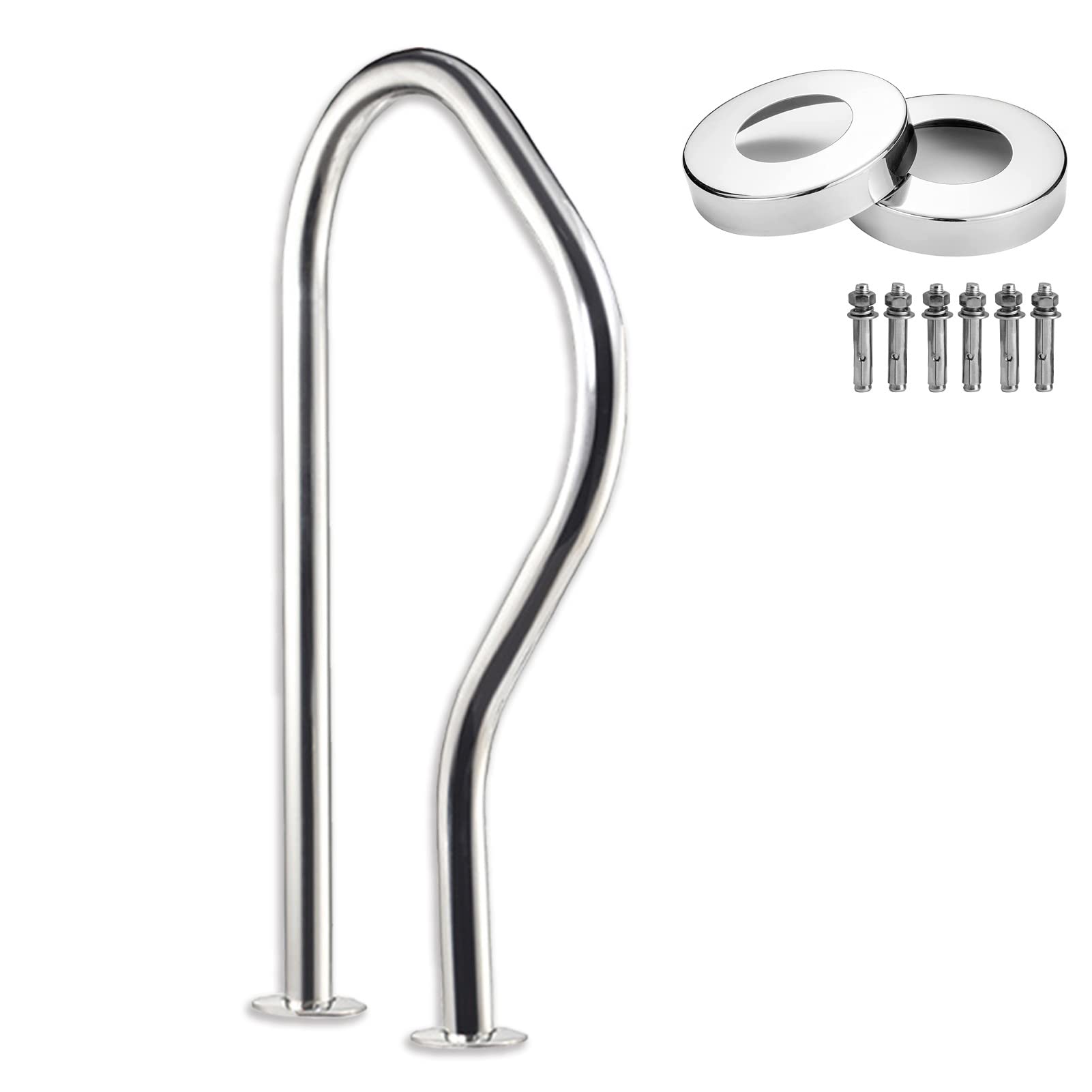 Swimming Pool Safety Hand Rail Pool Handrail, 31.5" X 18.5" Swimming Pools Steps Railing for Inground Entrances，Stainless Steel Non-Slip Guide Rail Safety Hand Rail Rated 250kg Load Capacity