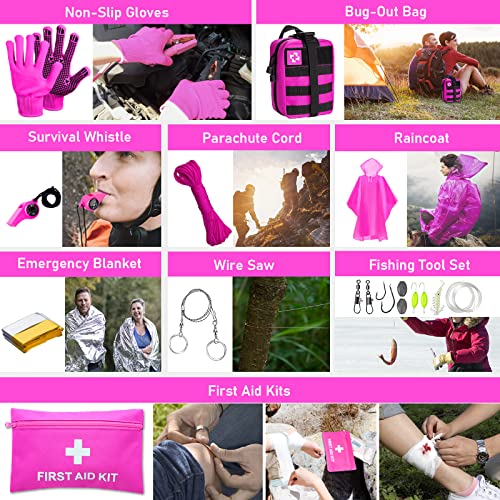 Pink-Survival-Kits-with-First-Aid-Kit-Hiking-Camping-Gear-and-Equipment-for-Women-Professional-Bug-Out-Bag-Survival-Set-with-Molle-Pouch-Outdoor-Gift-for-Women