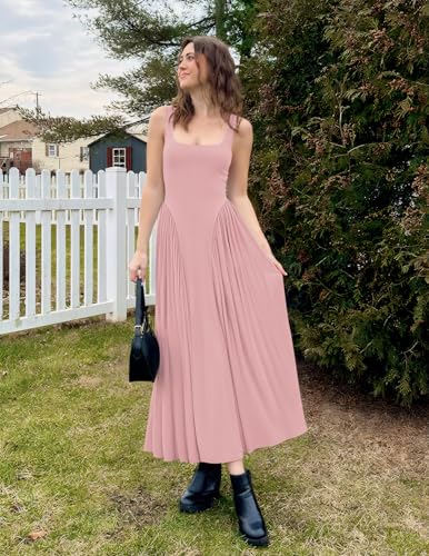 Image of ZESICA Womens 2026 Summer Sleeveless Square Neck Sundress Casual Long Flowy A Line Beach Vacation Maxi Dresses