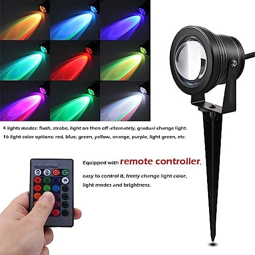 Ourleeme Lawn Flood Light Stake, Rgb Led Lawn Light, 10W Underwater Spotlight Waterproof Landscape Lighting With Remote Control Outdoor Wall Lamps For Garden Patio Porch Deck Garage,Dc 12V, No Plug #TOP1