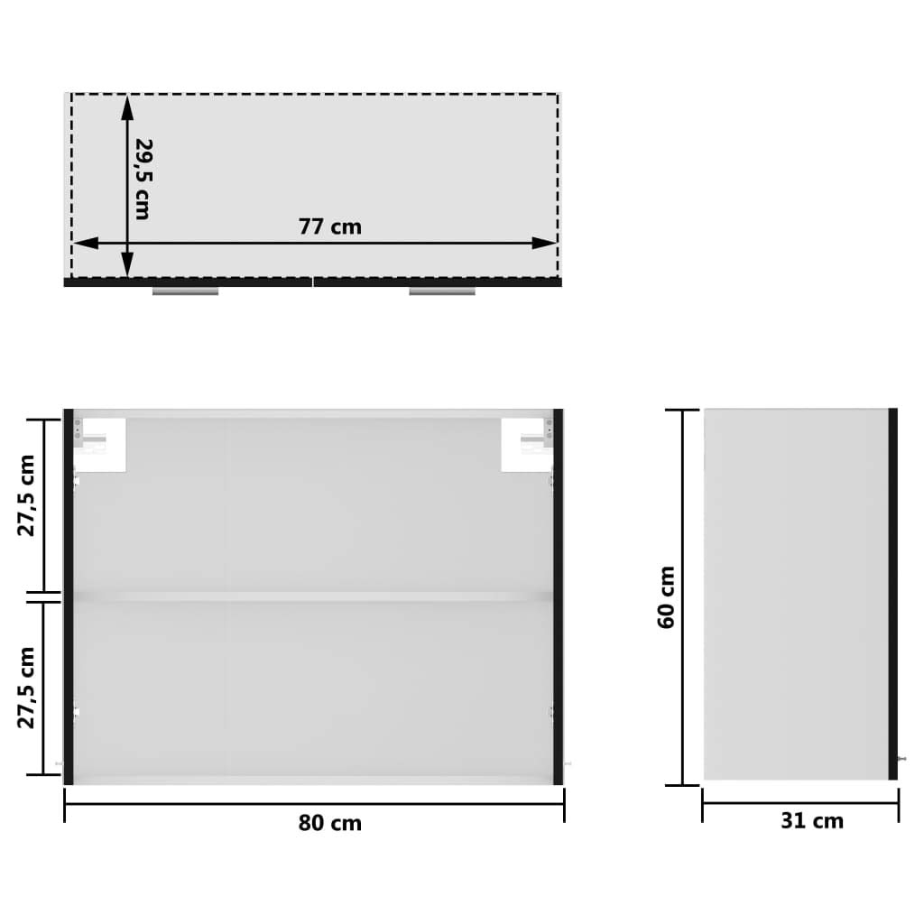vidaXL Hängeglasschrank 2 Regalböden Hängeschrank Einbauküche Küchenzeile Küchenmöbel Oberschrank Küchenschrank Schwarz 80x31x60cm Holzwerkstoff