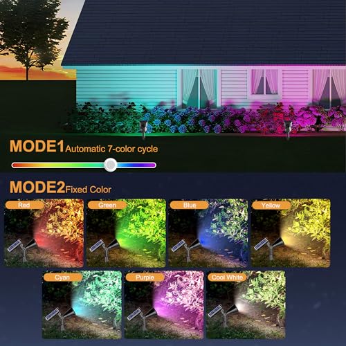 Image of Solar Spot Lights Outdoor, Color Changing Spot Lights Outdoor 36 LEDs, Adjustable Solar Powered Multicoloured Spotlights Wall Lights for Garden Holiday Christmas Decorations-3 Pack (RGB)