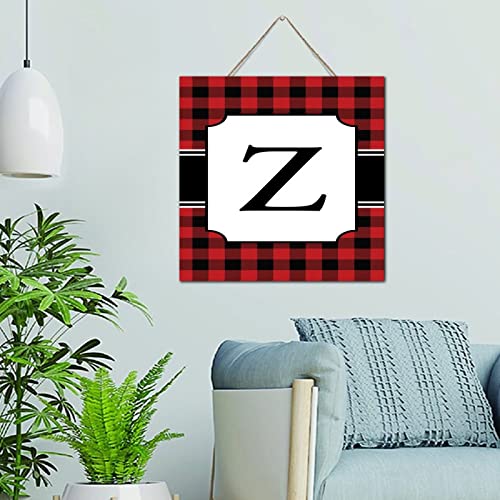 Monogramme de Noël en bois initiale Z déco murale rouge noire 30cm - 2