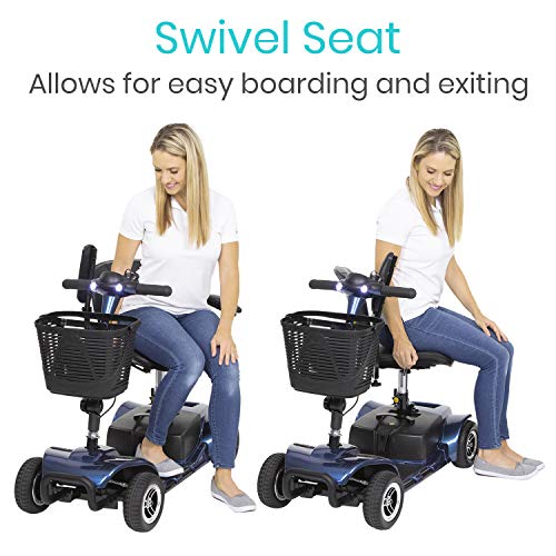Vive 4 Wheel Mobility Scooter - Electric Powered Wheelchair Device - Compact Heavy Duty Mobile for Travel, Adults, Elderly - Long Range Power Extended Battery with Charger and Basket Included