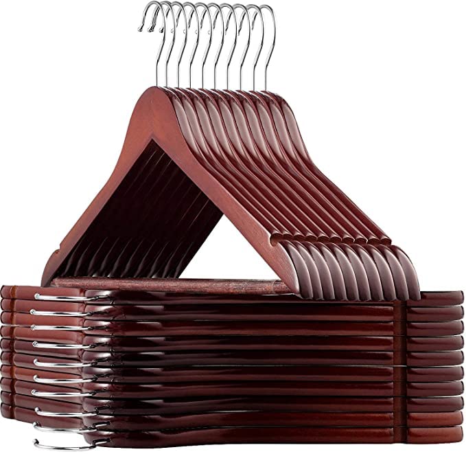 1ABOVE Strong Dark Brown Wooden | Made By Natural Wood and Non-Slip Trouser bar | Coat Hangers | Strong Shoulder Notches (40)