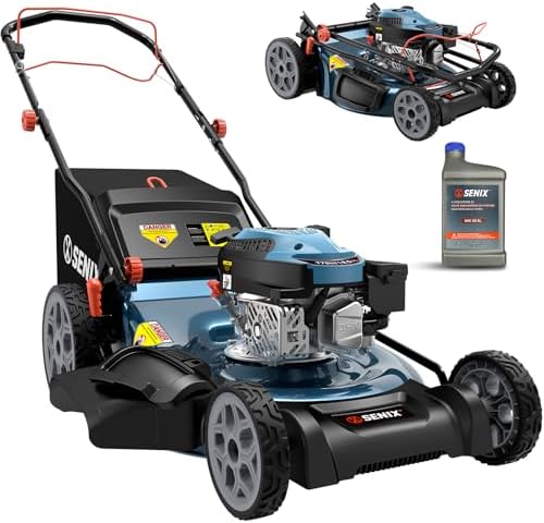 SENIX Gas Lawn Mower, 22" Self Propelled Gas Powered Lawnmower wi...