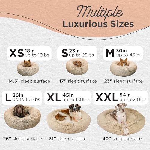 Best Friends by Sheri Original Calming Donut Dog and Cat Bed, Shag Faux Fur, Taupe, (30in x 30in) - Anxiety Relief for Pets Up to 45 lbs