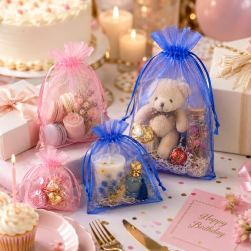 Image of FUNFERY 100PCS Mix Color Organza Bags 4x6 in, Drawstring Pouch for Jewelry | Small Mesh Gift Bag with Drawstring, Little Mesh Goodie Bags for Wedding Party Favor Treats, Sachet Bag for Gifts Shower