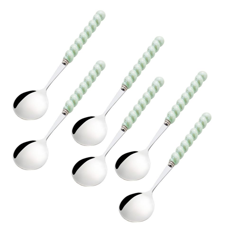(6 piezas) Cuchara de cerámica exquisita de acero inoxidable para comer y beber de 7.48 pulgadas, cuchara de café y té