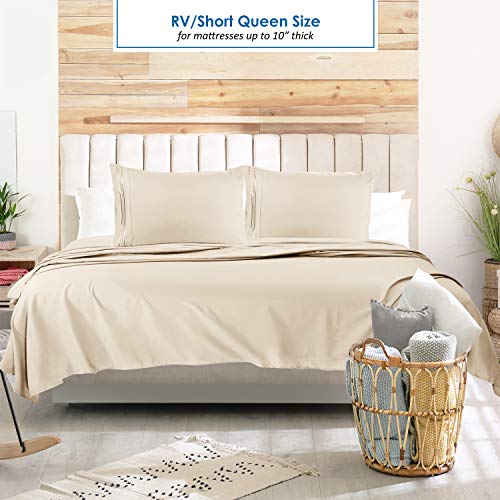 Image of Nestl Beige Cream Short Queen Sheets for RV, Hotel Luxury RV Queen Sheets Set, 6 Piece Fitted Bed Sheet Set and Pillowcases, Super Soft, Wrinkle-Free, and Breathable Camper Bedding